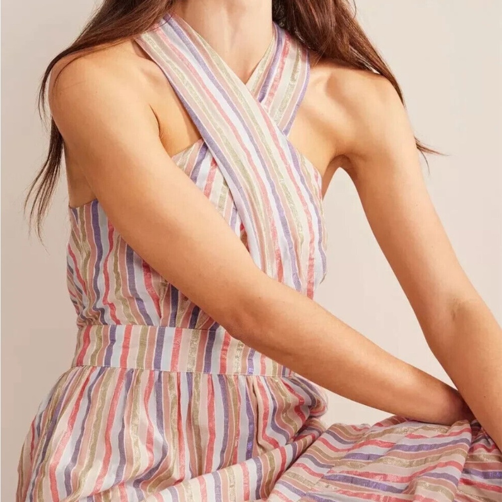 Boden Striped Metallic Maxi Dress Petite US 12P Sundress Sleeveless NEW - Picture 2 of 7